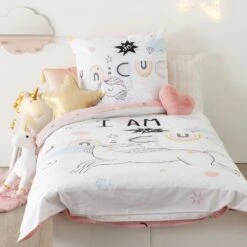 Housse De Couette Et Une Taie Enfant Coton (140 Cm) Licorne Rose