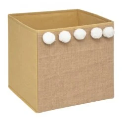 Panier De Rangement Jute 5 Pompons Marron Naturel