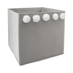 Panier De Rangement 5 Pompons Gris