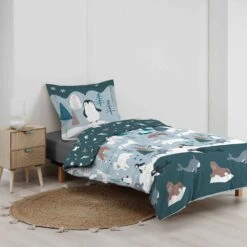 Housse De Couette Et Une Taie Enfant Coton (140 Cm) Banquise Bleue -Meubles Pour Enfants housse de couette et une taie enfant coton 140 cm banquise bleue 118363 1669974546