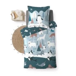 Housse De Couette Et Une Taie Enfant Coton (140 Cm) Banquise Bleue -Meubles Pour Enfants housse de couette et une taie enfant coton 140 cm banquise bleue 118363 1669974570