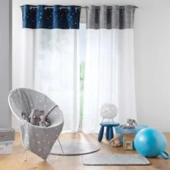 Voilage Phosphorescent Enfant (140 X 240 Cm) Moonlight Gris -Meubles Pour Enfants panneau a oeillets 140 x 240 cm voile sable top velours phosphor moonlight gris 117892 1656420046