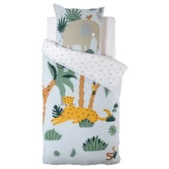 Housse De Couette Et Une Taie Enfant Coton (140 Cm) Jungle Bleue -Meubles Pour Enfants parure 140x200 jungle 126861 1673947214
