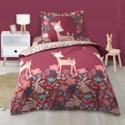 Housse De Couette Et Une Taie Enfant Coton (140 Cm) Bichette Rose