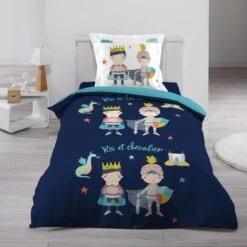 Housse De Couette Et Une Taie Coton (140 Cm) Clovis Bleue