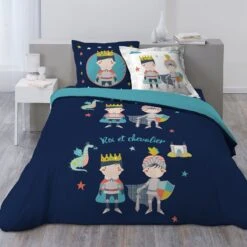 Housse De Couette Et Deux Taies Coton (200 Cm) Clovis Bleue