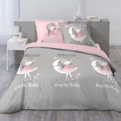 Housse De Couette Et Deux Taies Coton (200 Cm) Princesse Etoile Grise