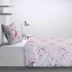 Housse De Couette Et Une Taie Coton (140 Cm) Rina Rose -Meubles Pour Enfants parure housse de couette 2pcs 140x200cm 100 coton 57fils rina 131476 1695802325 correction