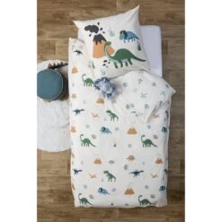 Housse De Couette Et Une Taie Enfant Coton (140 Cm) Dino Verte -Meubles Pour Enfants parure imp dino 140x200 130770 1690790340