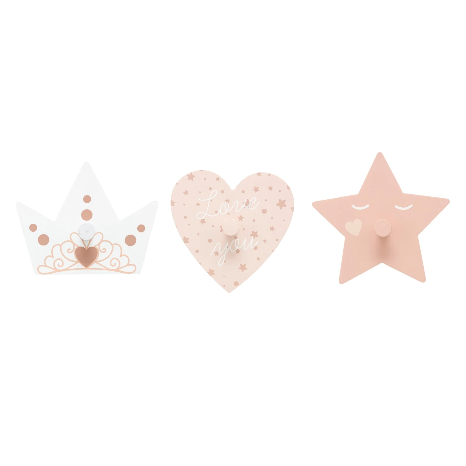 Lot de 3 patères Princesse Roses Lot De 3 Patères Princesse Roses -Meubles Pour Enfants patere princesse x3 couronne l 12 5 x p 4 x h 10 cm coeur l 11 x p 4 x h 11 cm etoile l 12 x p 4 x h 11 5 cm 0 03 kg pcs couleurs assorties 111542 1639735110