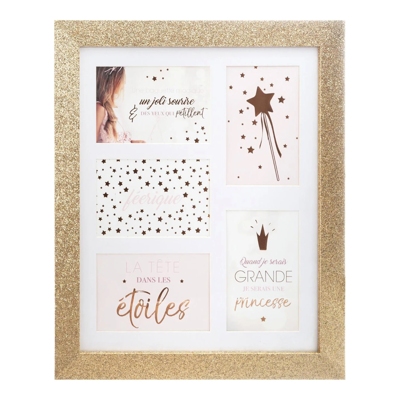 Pêle-mêle 5 photos La Tête dans les étoiles Or Pêle-mêle 5 Photos La Tête Dans Les étoiles Or -Meubles Pour Enfants pele mele 5 photos glitter 71901 1