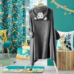Plaid à Capuche Enfant (120 Cm) Singe Gris