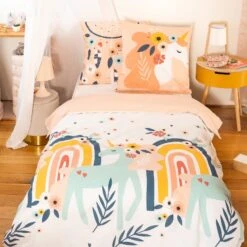 Housse De Couette Et Une Taie Enfant Coton (140 Cm) Prunellia Rose
