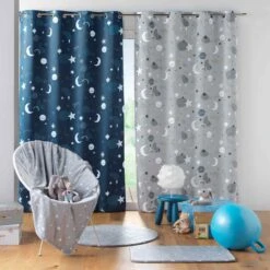 Rideau Occultant Enfant (140 X 260 Cm) Moonlight Gris -Meubles Pour Enfants rideau a oeillets 140 x 260 cm occultant imprime moonlight gris 118252 1656489032
