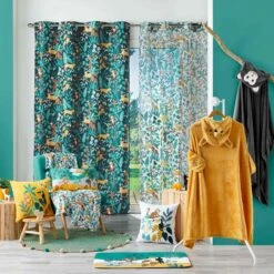 Rideau Tamisant Enfant (140 X 260 Cm) Jungle Story Bleu -Meubles Pour Enfants rideau a oeillets 140 x 260 cm polyester imprime jungle story bleu 117946 1656422904