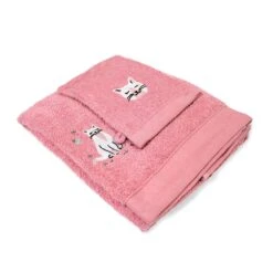 Serviette Et Gant De Toilette Chaton Rose