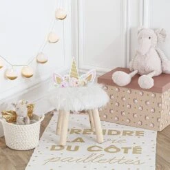 Tabouret Enfant Licorne Blanc