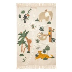 Tapis Coton Enfant (150 Cm) Carte Jungle Multicolore