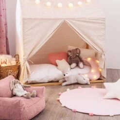 Tapis Coton (D90 Cm) Gros Pompons Rose