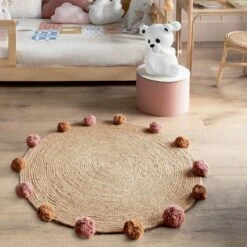 Tapis Jute (80 Cm) Pompons Beige