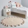 Tapis Coton Enfant (90 Cm) Lou Ecru -Meubles Pour Enfants tapis pompon cru d90 dim d90x0 5cm 130952 1690811092