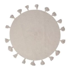 Tapis Coton Enfant (90 Cm) Lou Gris -Meubles Pour Enfants tapis pompon gris d90 dim d90x0 5cm 130951 1690811214