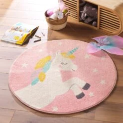 Tapis Rond Enfant (100 Cm) Etoiline Rose