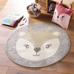 Tapis Rond Enfant (100 Cm) Bambi Gris